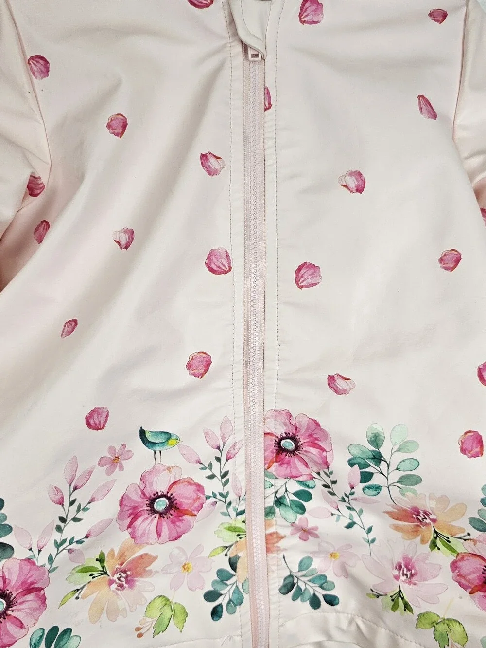 Girls' Pink Floral Hooded Rain Jacket Slicker Zip Front Sz 24 Months
